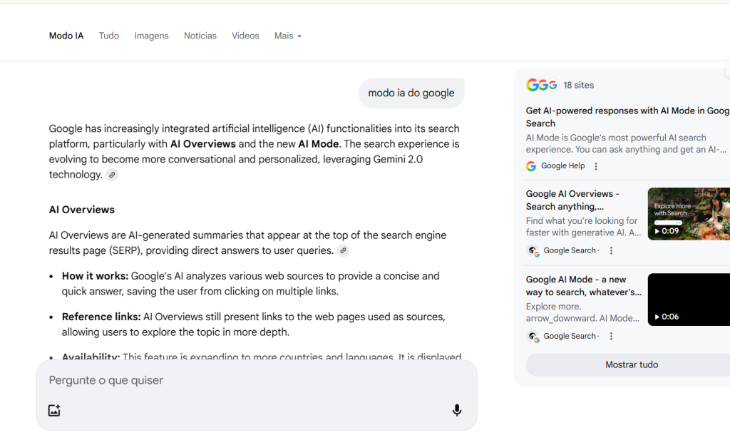 tela inicial do google modo ia