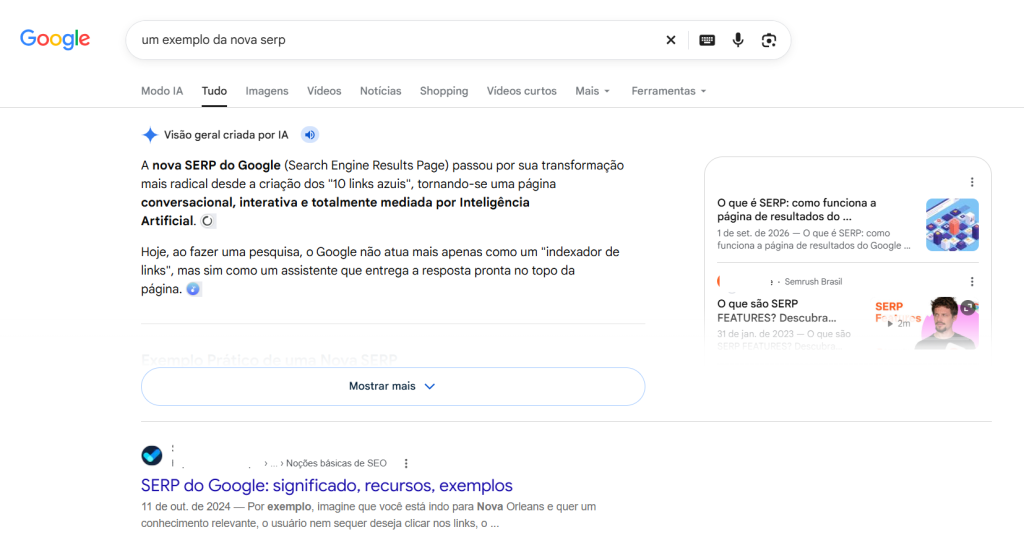 exemplo da nova serp do google